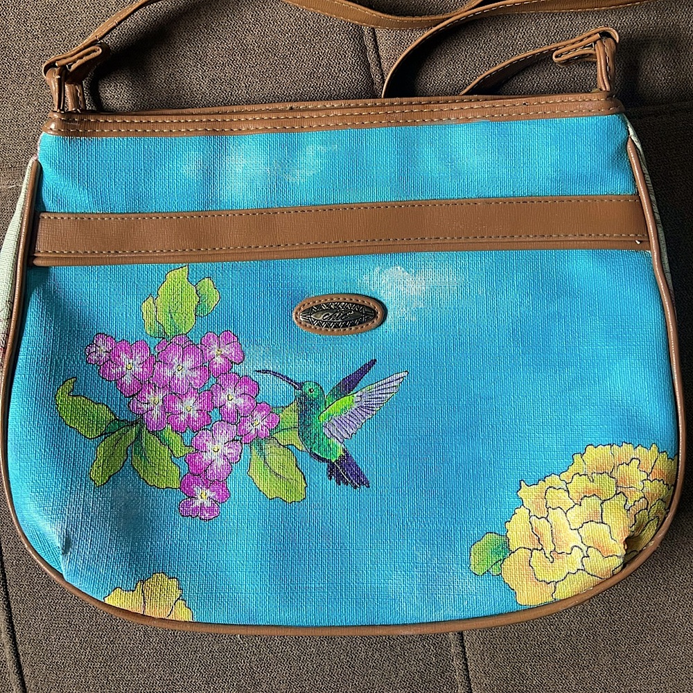 Hand painted humming bird shoulder bag